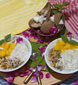 Tofu-vegan -almondmilk+{Oats Smoothie Bowl Recipe)